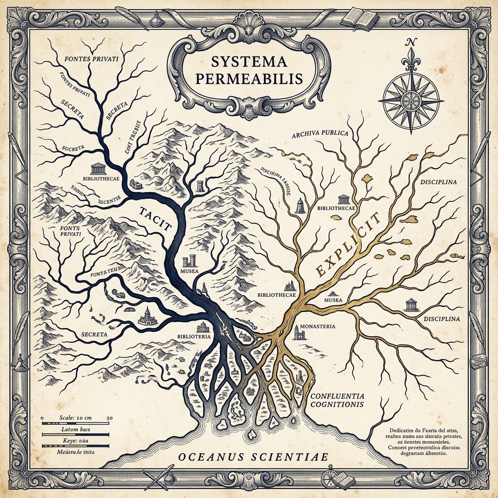 Systema Permeabilis — antique hydrographic map of converging knowledge rivers